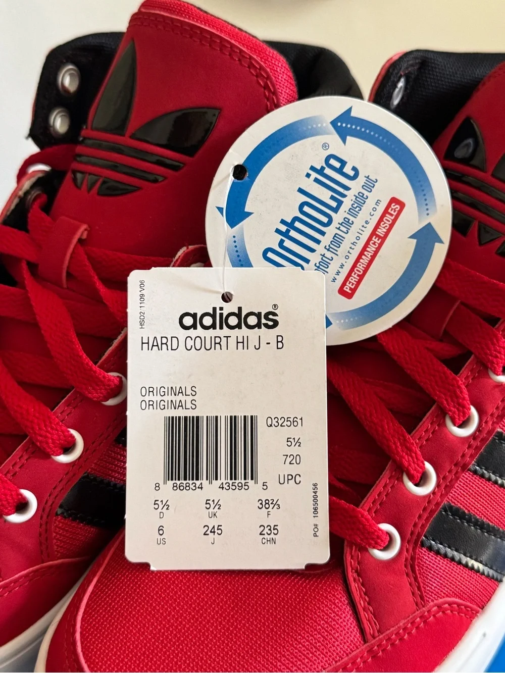 Adidas Originals Hard Court Hi J Red Black High Top Sneakers US 6 - NIB